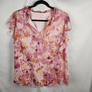 Molly & Isadora Blouse Women's 1X‎ Plus Pink Short Sleeve Flowy Top with ruffles